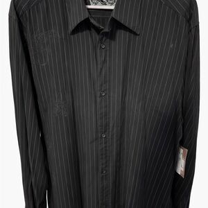 Quiksilver Black Pinstripe Slim Fit Button Up Shirt XL Graphiv Cuff Surf street